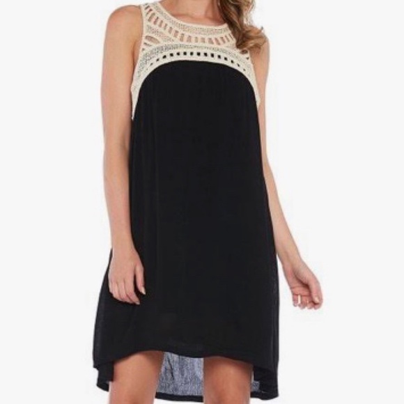 Crochet Neckline Summer Trapeze Dress Black M - Picture 1 of 11